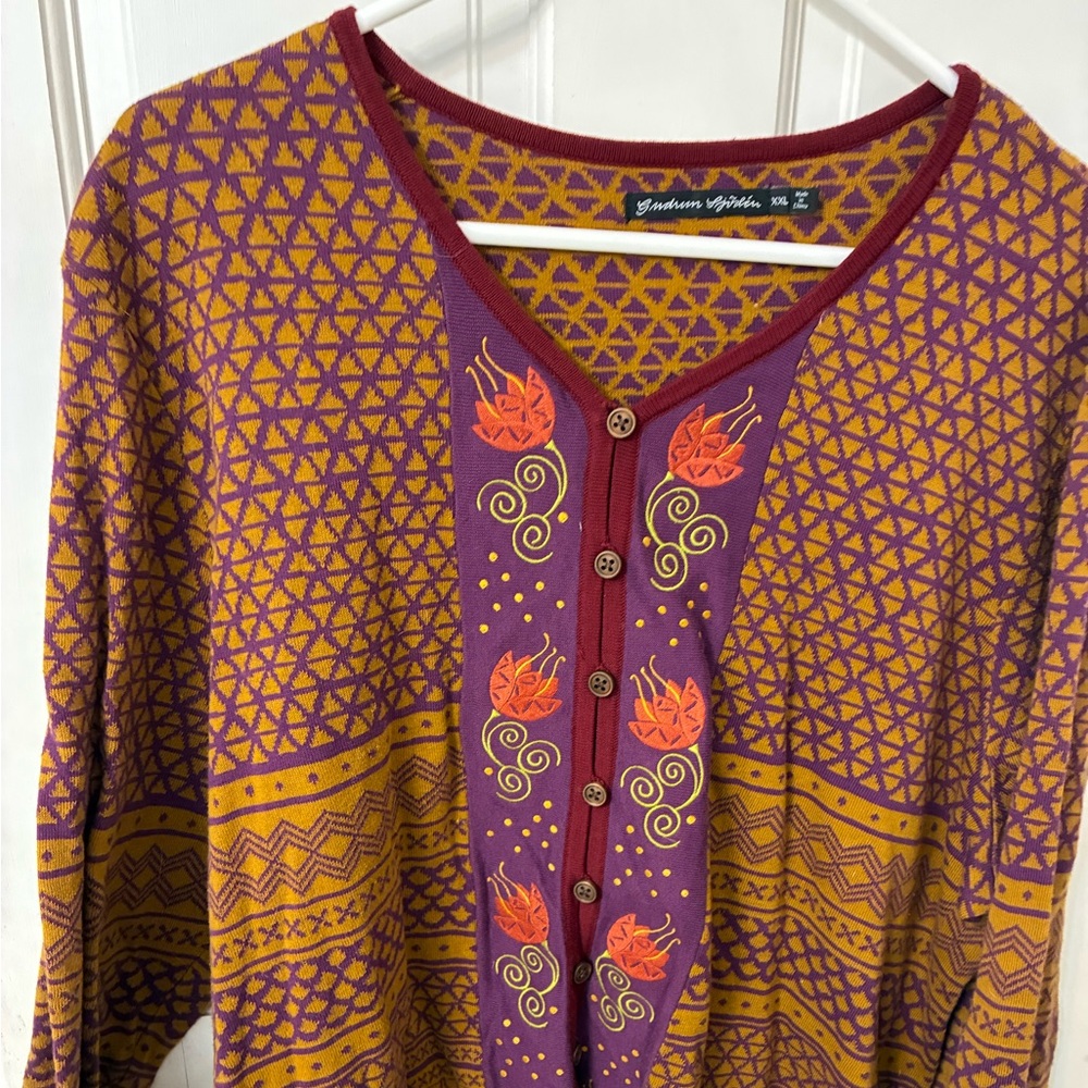 Gudrun Sjoden Purple and Yellow Sweater